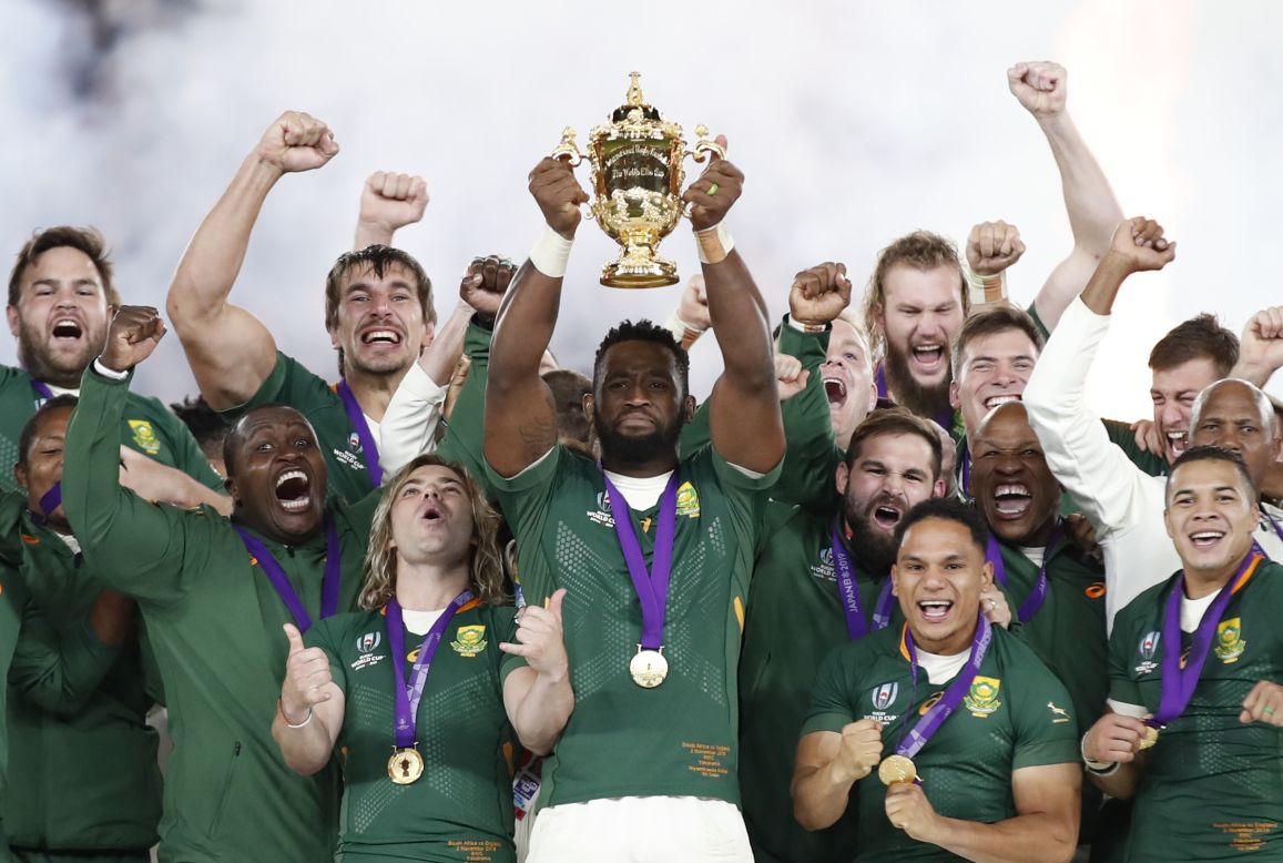 South Africa's rugby team celebrates<a href="https://www.cnn.com/2019/11/02/sport/england-south-africa-rugby-world-cup-final-spt-intl/index.html" target="_blank"> winning the Rugby World Cup Final </a>against England on Saturday, November 2. <a href="https://www.cnn.com/2019/09/25/sport/gallery/2019-rugby-world-cup/index.html" target="_blank">See more photos from the Rugby World Cup</a>