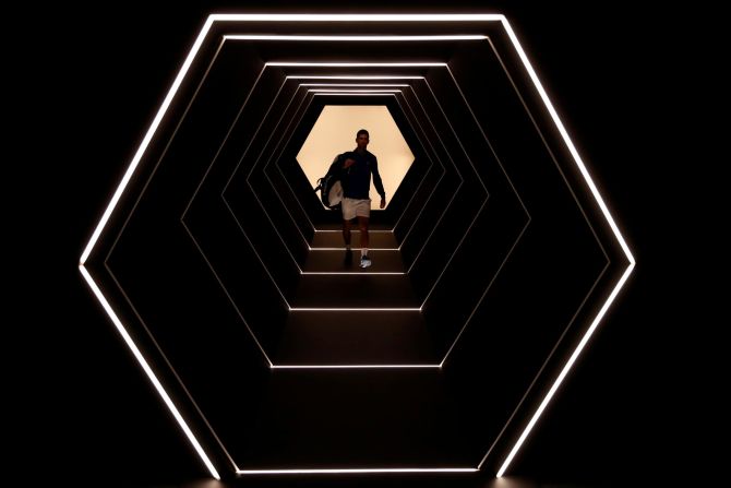 Serbia's Novak Djokovic enters the AccorHotels Arena in Paris, France, before his match against Britain's Kyle Edmund on Thursday, October 31. 