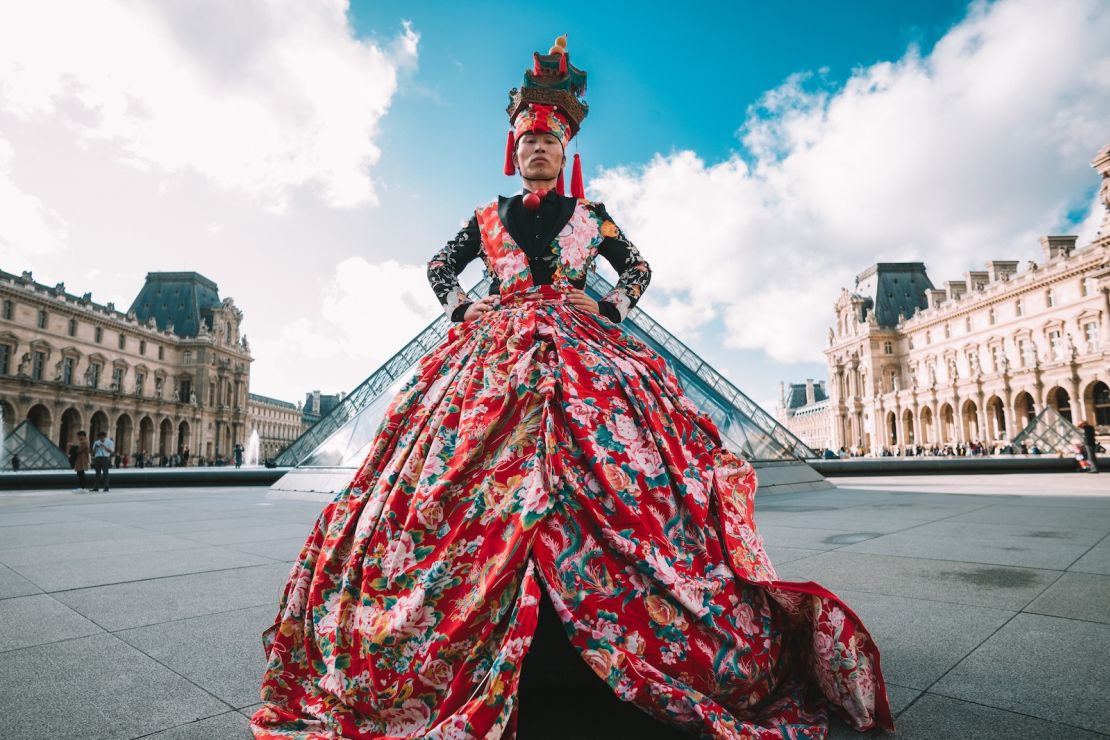 Wan transformed an old quilt cover into a Western-style ballgown.