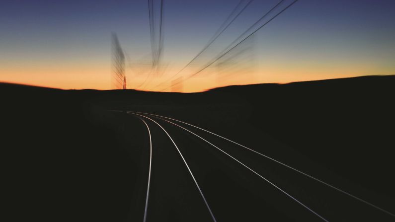 <strong>Importance of company</strong>: Coombes says working with his son is "competitive, but great fun and company." Pictured here: train tracks at sunset in Cerhovice in the Czech Republic.