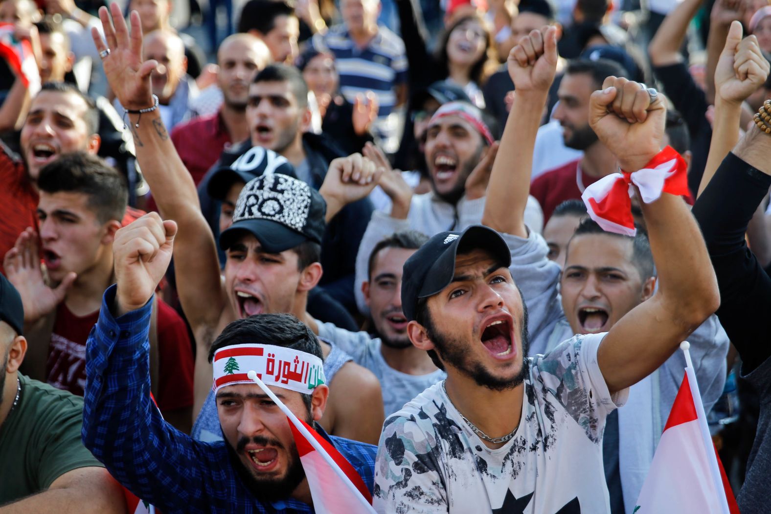 Demonstrators chant slogans during a rally on Sunday.