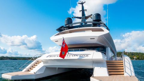 Porshe-designed yacht Royal Falcon One is on the market nearly a decade after it was first commissioned.