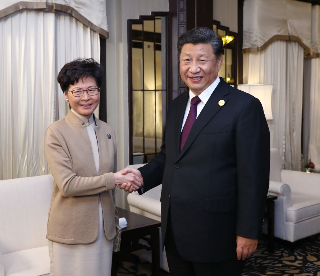 Chinese President Xi Jinping meets with Hong Kong's Chief Executive Carrie Lam in Shanghai on November 4.