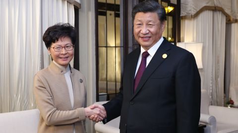 Chinese President Xi Jinping meets with Hong Kong's Chief Executive Carrie Lam in Shanghai on November 4.
