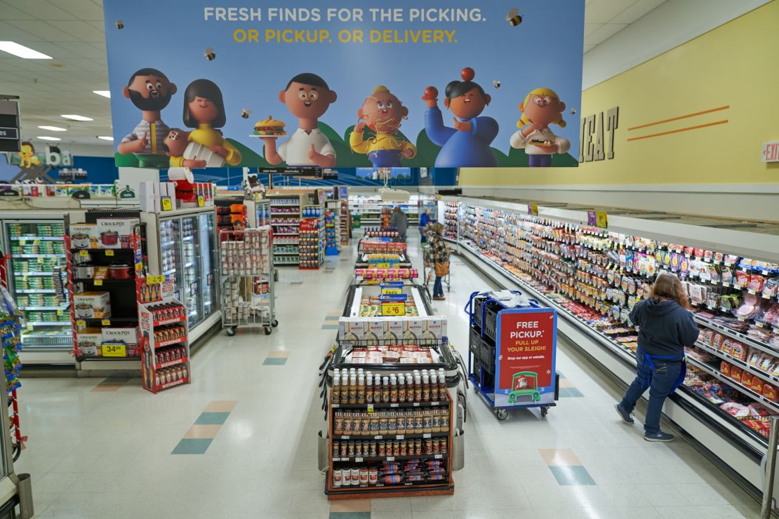 The interior of a Kroger featuring the new signage.