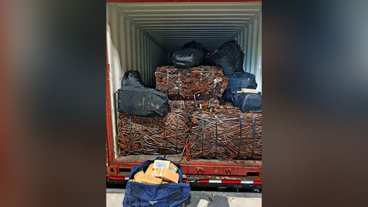 The container where officers found the cocaine, which also contained scrap metal.