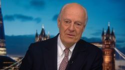 A screenshot of Staffan de Mistura, former U.N. Special Envoy to Syria, from his exclusive interview with CNN's Becky Anderson.