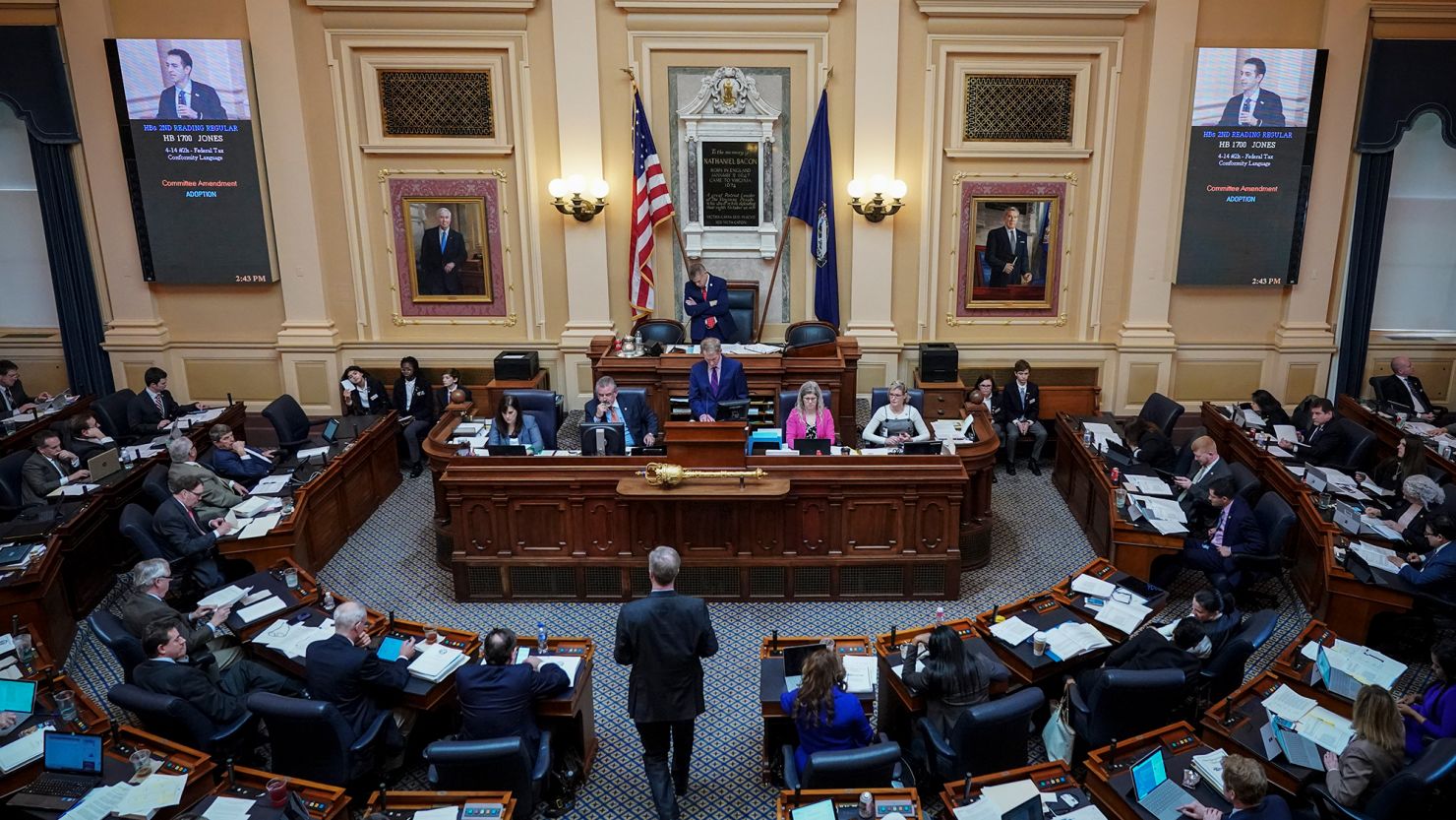 A view inside the House of Delegates chamber as Virginia Speaker of the House Kirk Cox presides over a session at the Virginia State Capitol, February 7, 2019, in Richmond, Virginia.