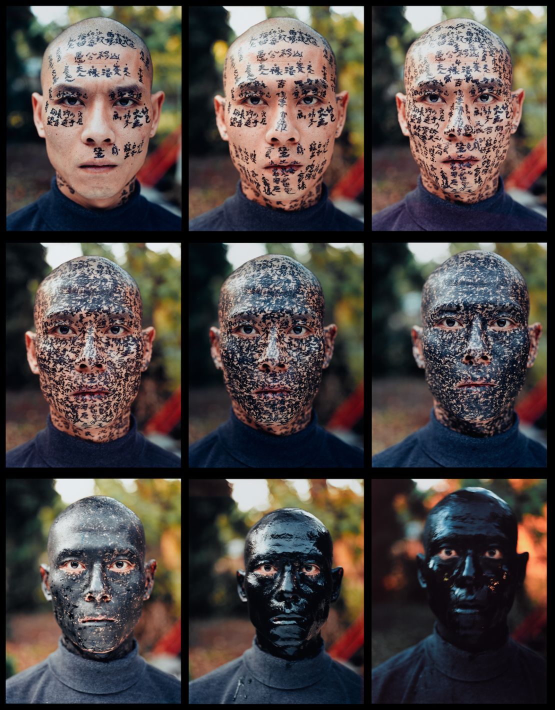 Zhang Huan's "Family Tree," for which the artist asked calligraphers to write on his face, is one of the Chinese artworks on display at the museum's first semi-permanent exhibition. 