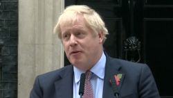 A screenshot of UK Prime Minister Boris Johnson outside of 10 Downing Street.