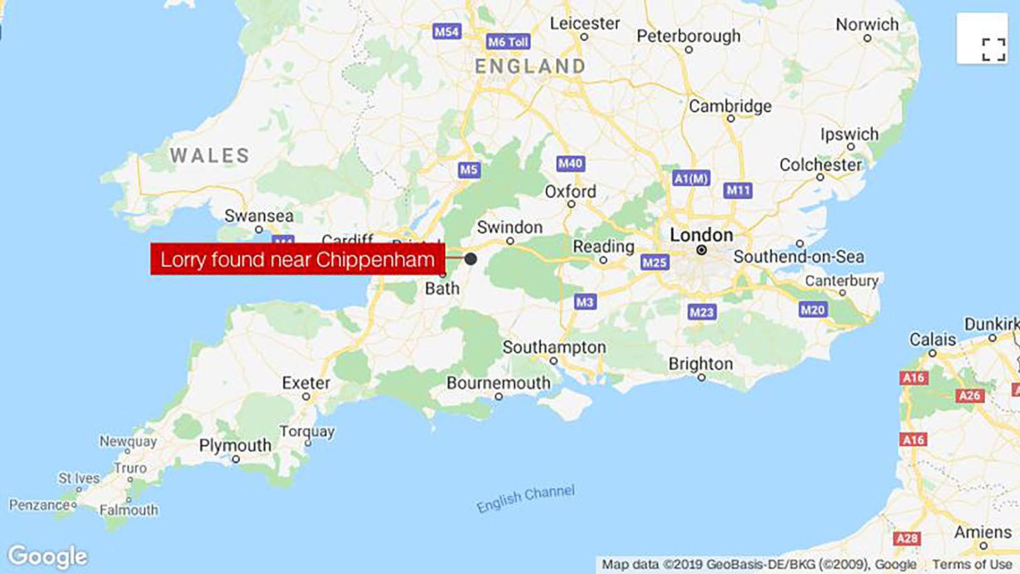 The 15 men were found in a lorry near Chippenham, southwest England.
