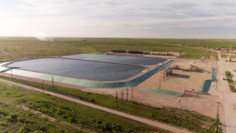 A pump station in the water infrastructure system that supports Pioneer Natural Resources fracking operations in Midland, Texas.