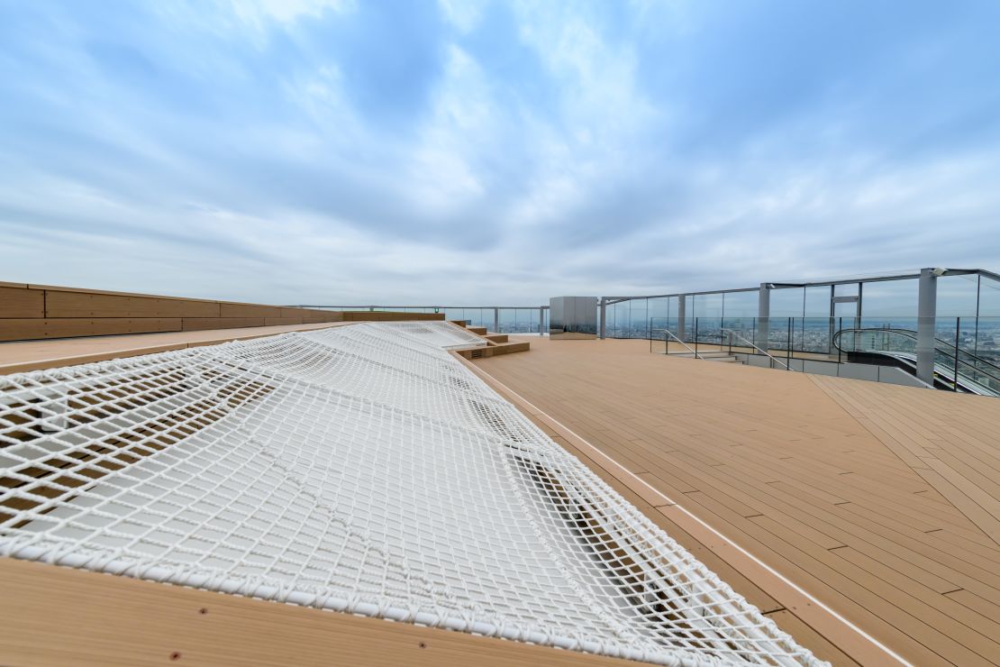 Hammocks on the Shibuya Sky deck allow visitors to take in the view from a bit of a different angle.