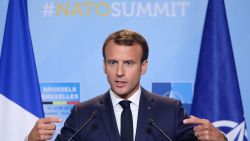 French President Emmanuel Macron addresses a press conference on the second day of the North Atlantic Treaty Organization (NATO) summit in Brussels on July 12, 2018. (Photo by LUDOVIC MARIN / POOL / AFP)        (Photo credit should read LUDOVIC MARIN/AFP via Getty Images)