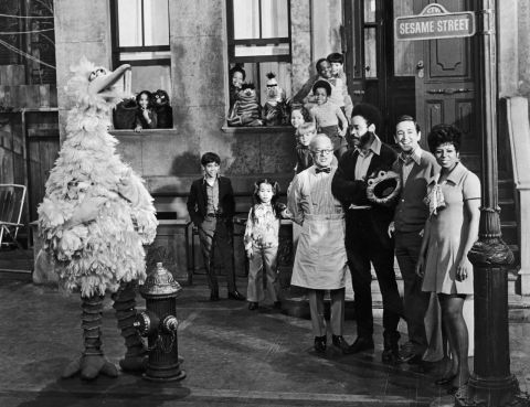 "Sesame Street" cast members pose on the set circa 1969. The show is still going strong 50 years later.