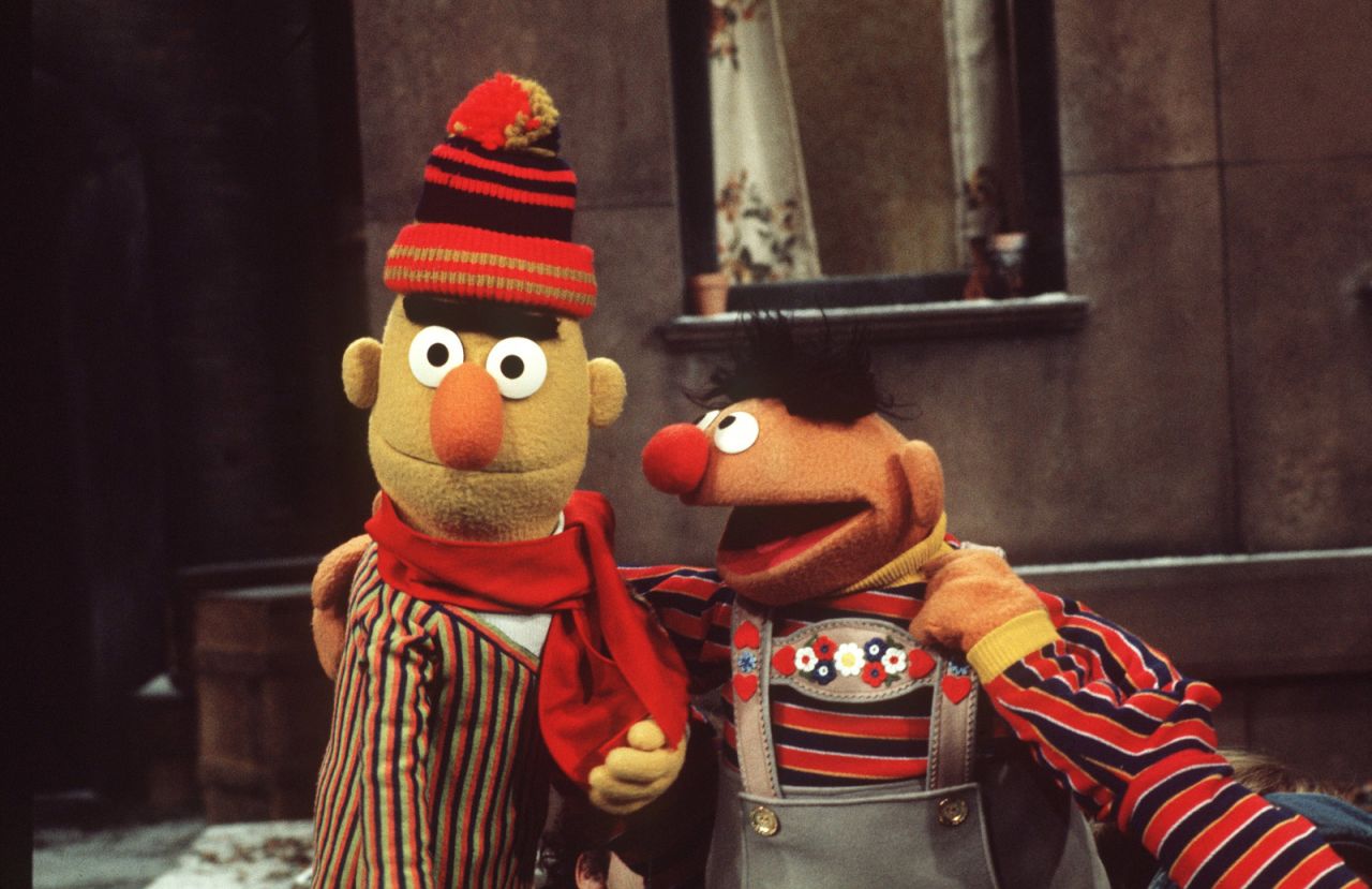 Bert and Ernie, seen here in 1976, have been old pals since the beginning. Fun fact: Bert has an identical twin brother named Bart. Bart made a brief appearance in an episode in 1974.