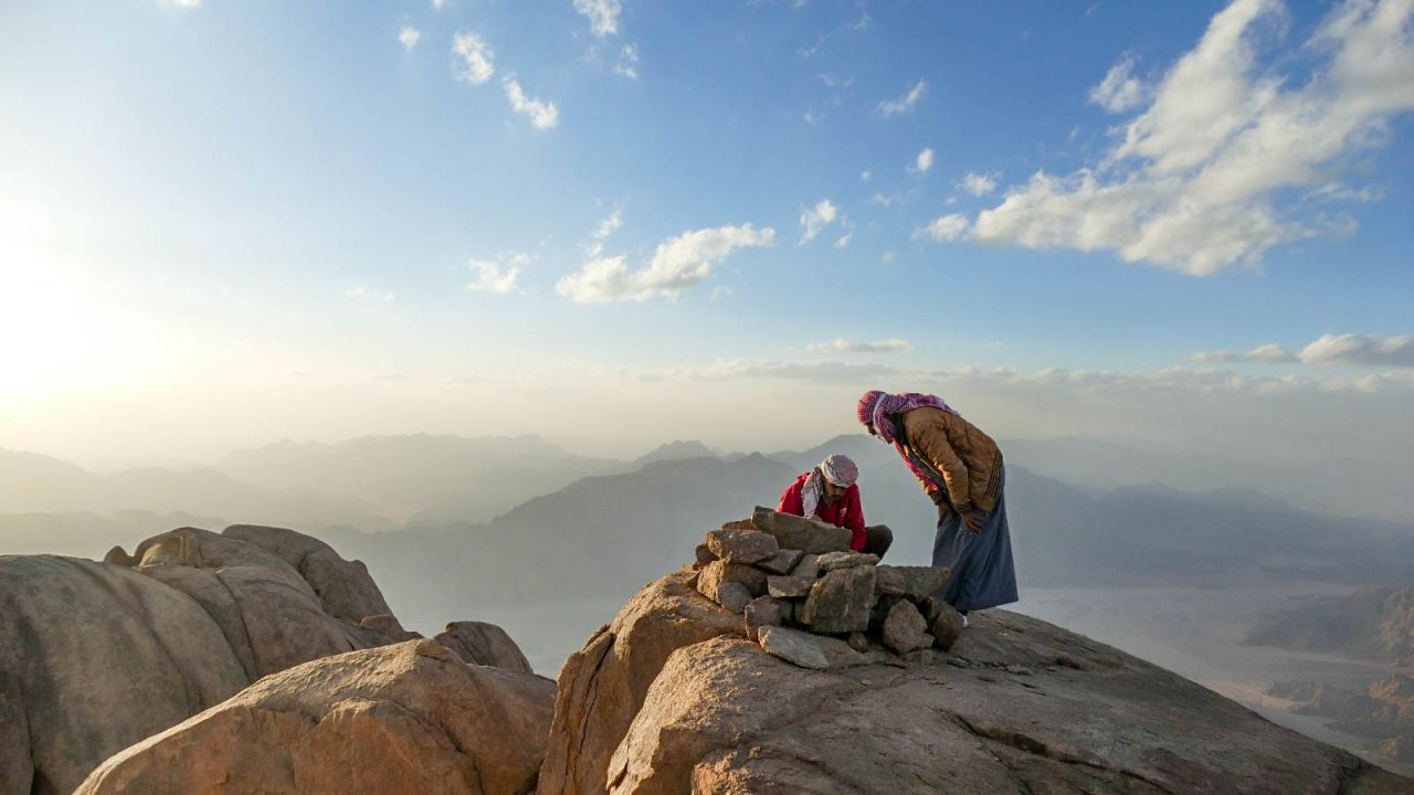 Two Bedouin guides of the Maaza on the summit of Jebel Shayib el Banat, mainland Egypt's highest mountain at 2,187 meters.