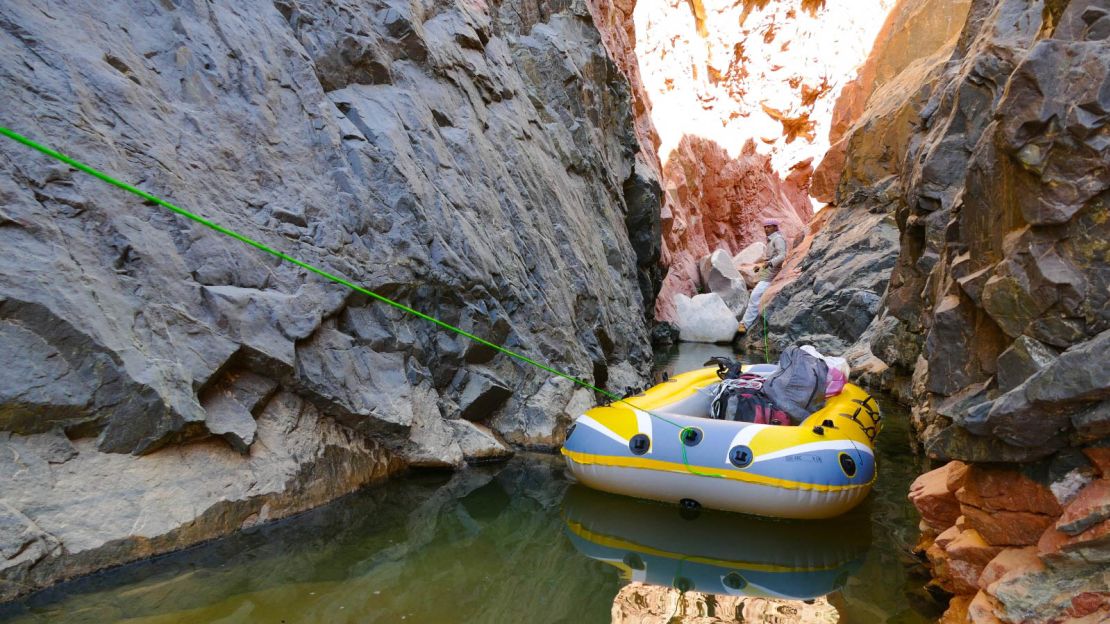 Traversing drowned canyons of the Jebel Abul Hassan massif -- a remote range of rugged granite mountains -- after a rainfall on the Red Sea Mountain Trail.