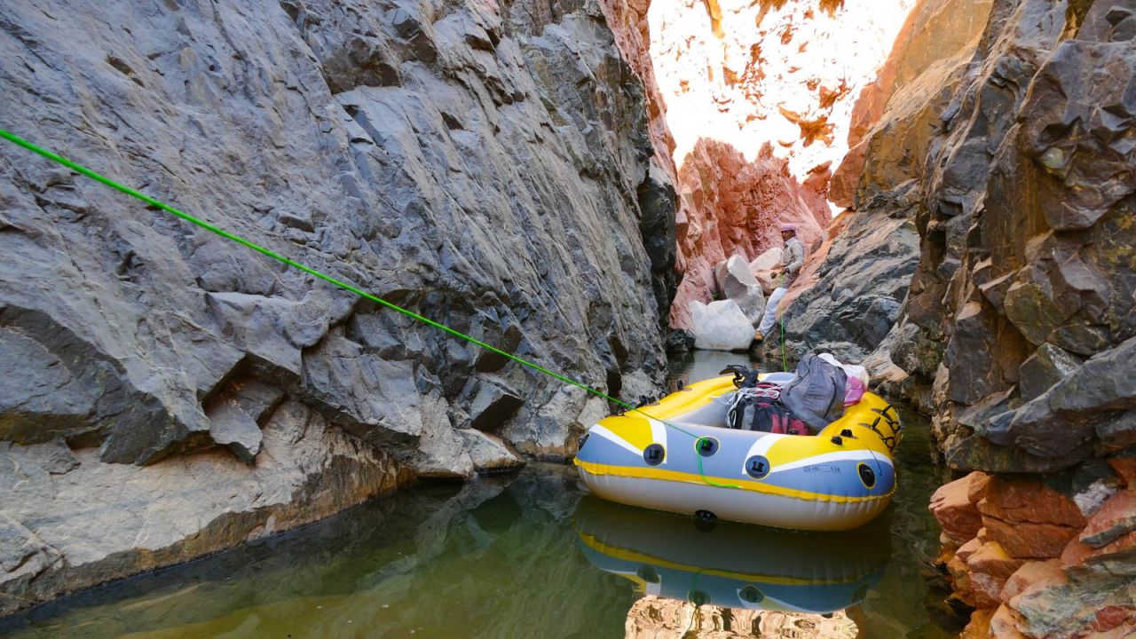 Traversing drowned canyons of the Jebel Abul Hassan massif -- a remote range of rugged granite mountains -- after a rainfall on the Red Sea Mountain Trail.