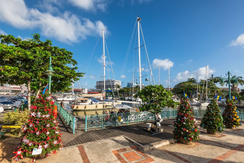 <strong>Bridgetown, Barbados:</strong> Tropical and topical! Christmas trees line a streets of Bridgetown, the capital of the Caribbean island Barbados.