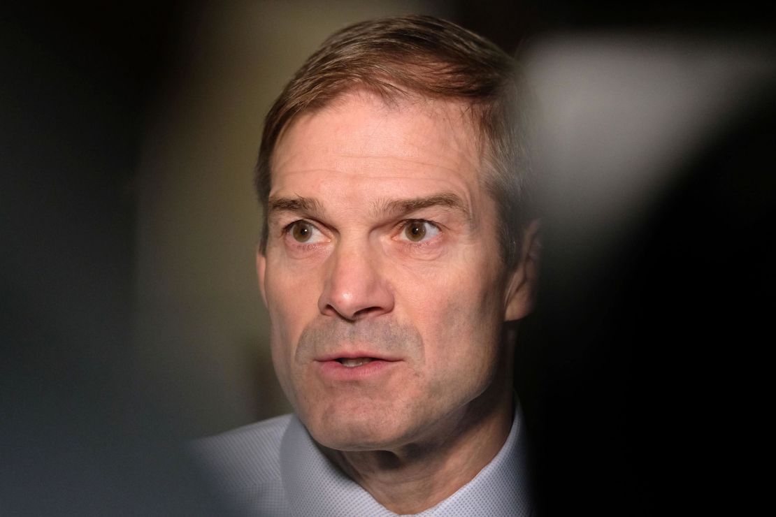 Republican Rep. Jim Jordan of Ohio speaks after a closed session before the House Intelligence, Foreign Affairs and Oversight committees on Capitol Hill.
