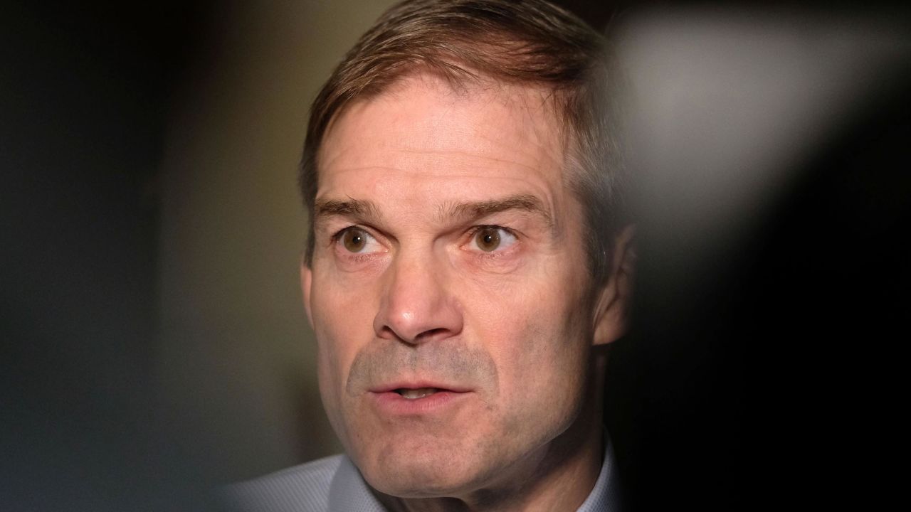 Republican Rep. Jim Jordan of Ohio speaks after a closed session before the House Intelligence, Foreign Affairs and Oversight committees on Capitol Hill.