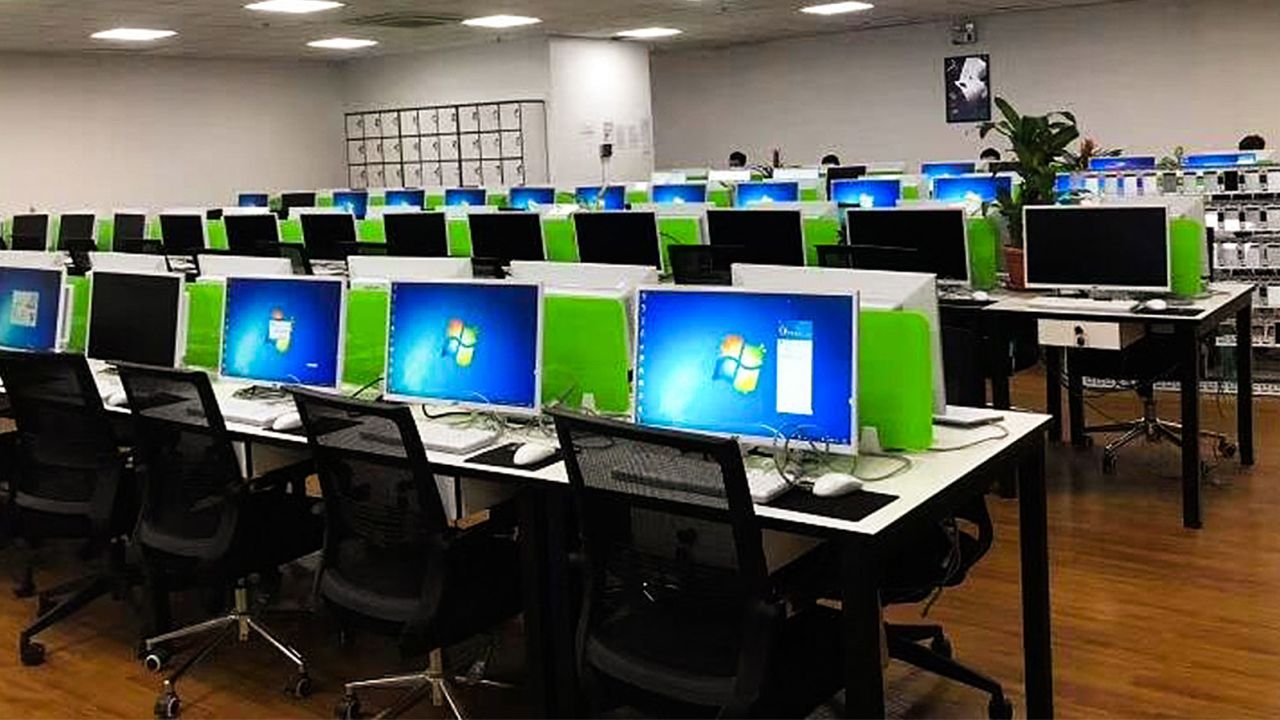 Online casinos operate out of reconverted parking lots disused malls, like this company which is housed within Pearl Plaza, an old shopping center in Paranaque, a suburb of Manila.