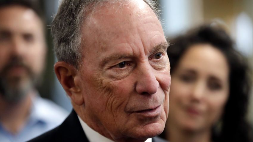 In this January 2019 file photo, Michael Bloomberg speaks to workers during a tour of the WH Bagshaw Company in Nashua, New Hampshire.