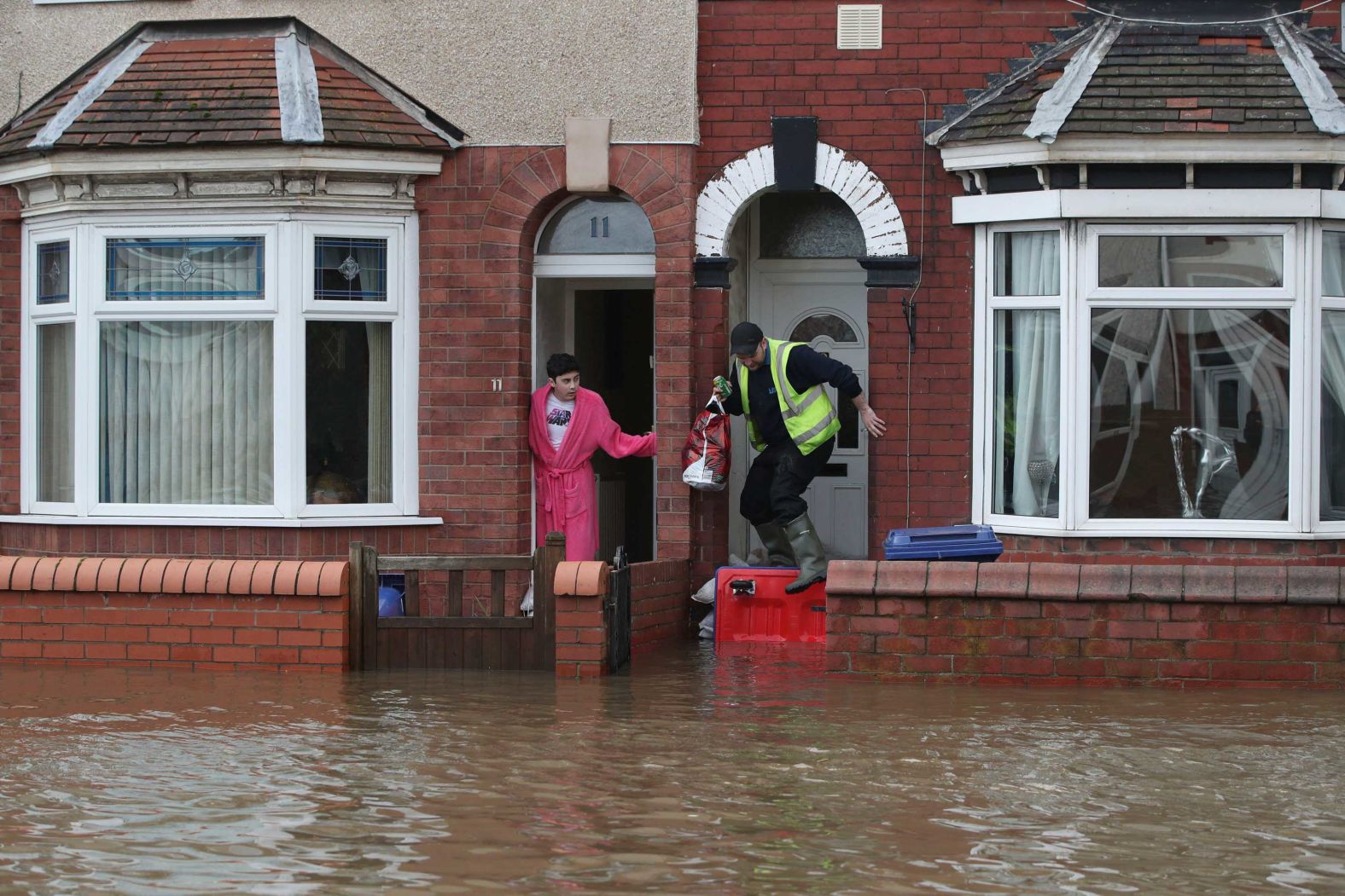 Floodwater reaches homes on a residential street in Doncaster.
