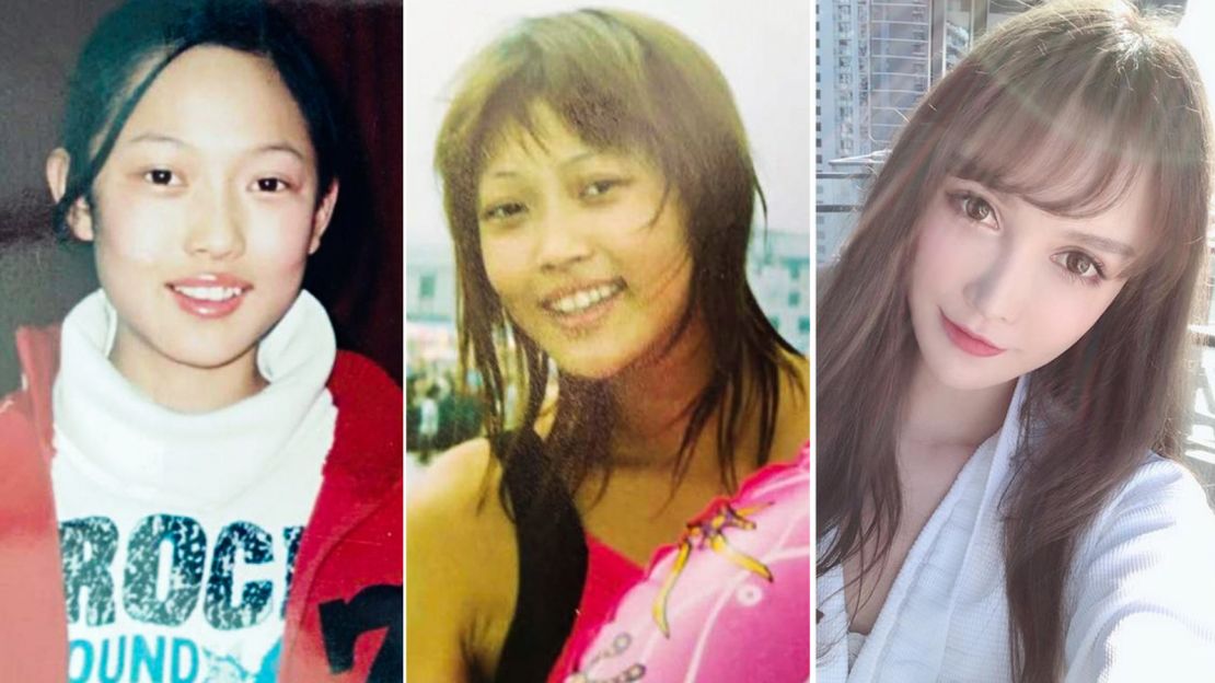 Wu Xiaochen, seen here as a child, a teenager and an adult, has progressively transformed her face and body, having over 100 surgeries in the space of 15 years.