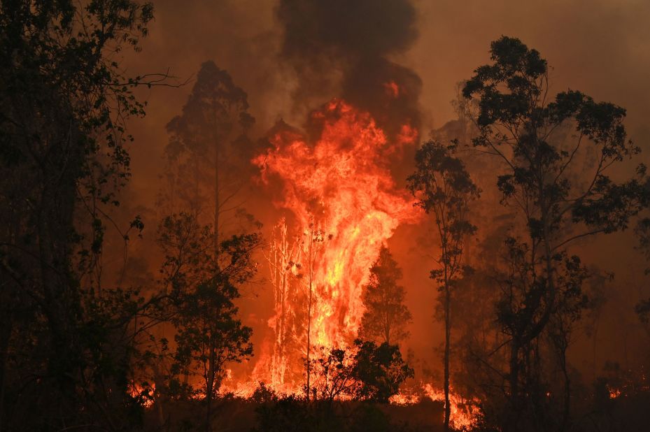 A fire rages in Bobin on November 9.