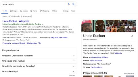The Google search image for Uncle Ruckus, a racist character on "The Boondocks," was briefly Kanye West Saturday.