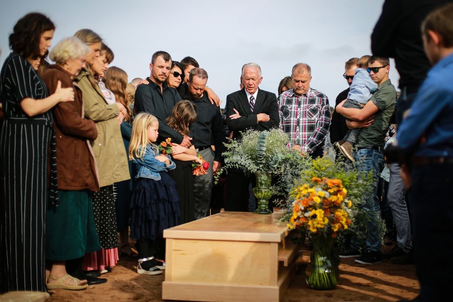 Members of local Mormon communities and relatives of the extended family attend the funeral held for Christina Marie Langford on Saturday, November 9, in Colonia LeBaron, Mexico.