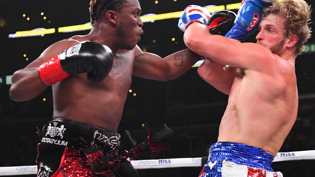 KSI (left) throws a punch as Logan Paul defends in their professional bout at the Staples Center in Los Angeles which KSI won on a points decision. 