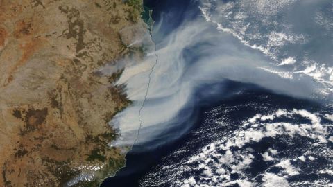 Bushfires in New South Wales are seen from space in this satellite imagery provided by NASA.