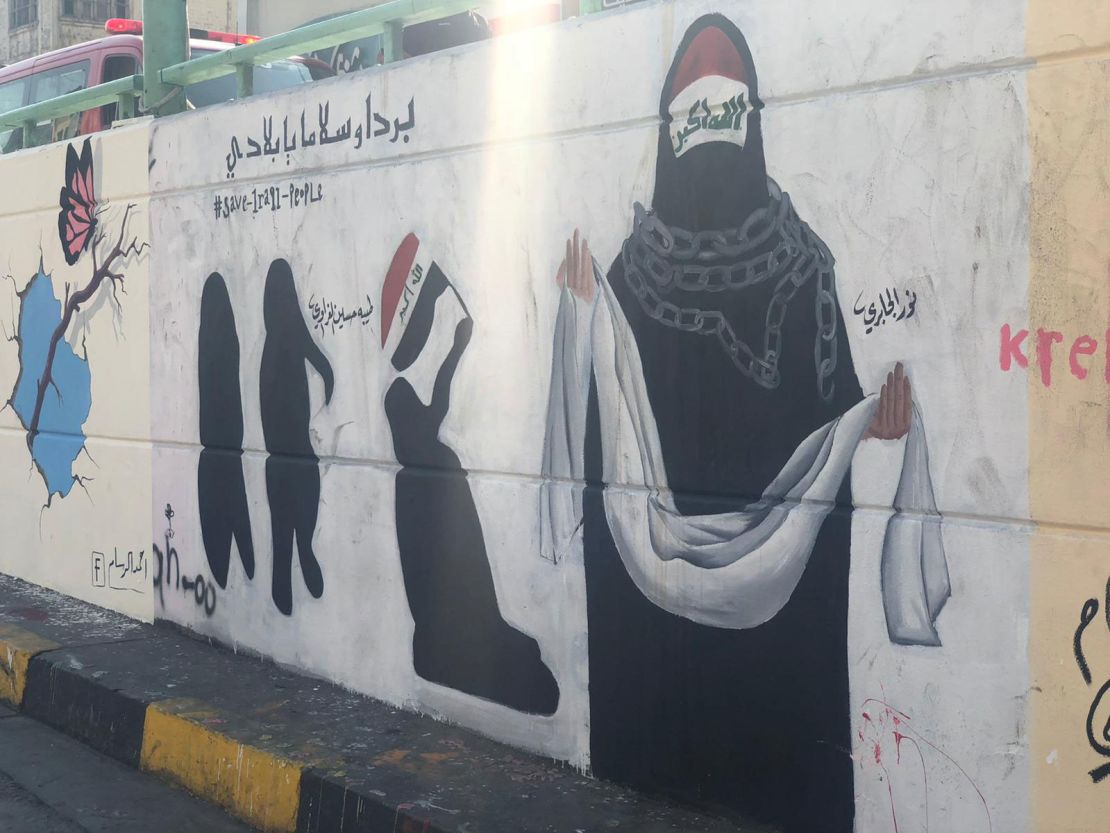 The murals show the plight of Iraqi women and mothers over the past 16 years.