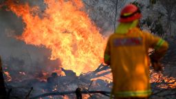 A firefighter works to contain a bushfire near Glen Innes, New South Wales, Australia, 10 November 2019. Three people have reportedly been killed, five are missing and 150 homes have been destroyed as more than 80 bushfires are burning uncontained around the state.
At least three dead, thousands evacuated as bushfires continue in New South Wales, Glenn Innes, Australia 