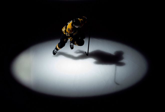 Boston Bruins center Charlie Coyle skates onto the ice for the game between the Boston Bruins and the Pittsburgh Penguins on November 4 in Boston.