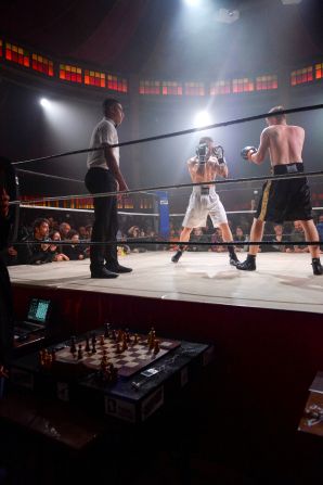 Thomas Cazeune competes against Jim Aka during the first Chessboxing Fights match on November 9 in Paris. The competition alternates between a round of chess and a round of boxing in three minute intervals.