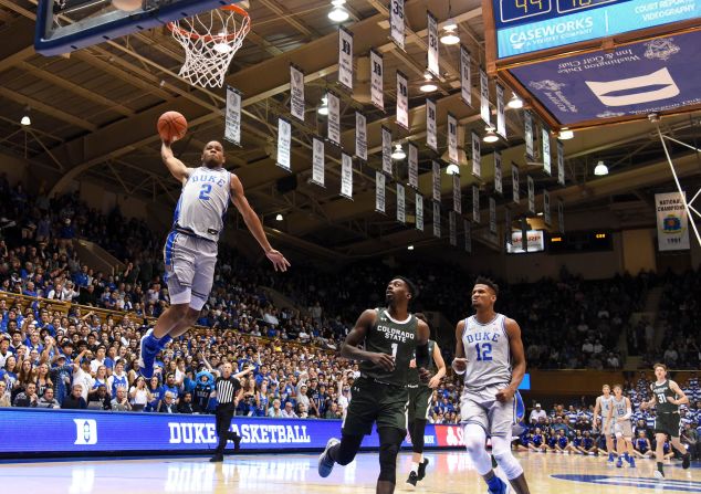 Duke Blue Devils guard Cassius Stanley (2) dunks during the second half against the Colorado State Rams, November 8 in Durham, North Carolina.