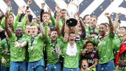 SEATTLE, WASHINGTON - NOVEMBER 10: The Seattle Sounders celebrate after defeating Toronto FC 3-1 to win the 2019 MLS Cup at CenturyLink Field on November 10, 2019 in Seattle, Washington. (Photo by Abbie Parr/Getty Images)
