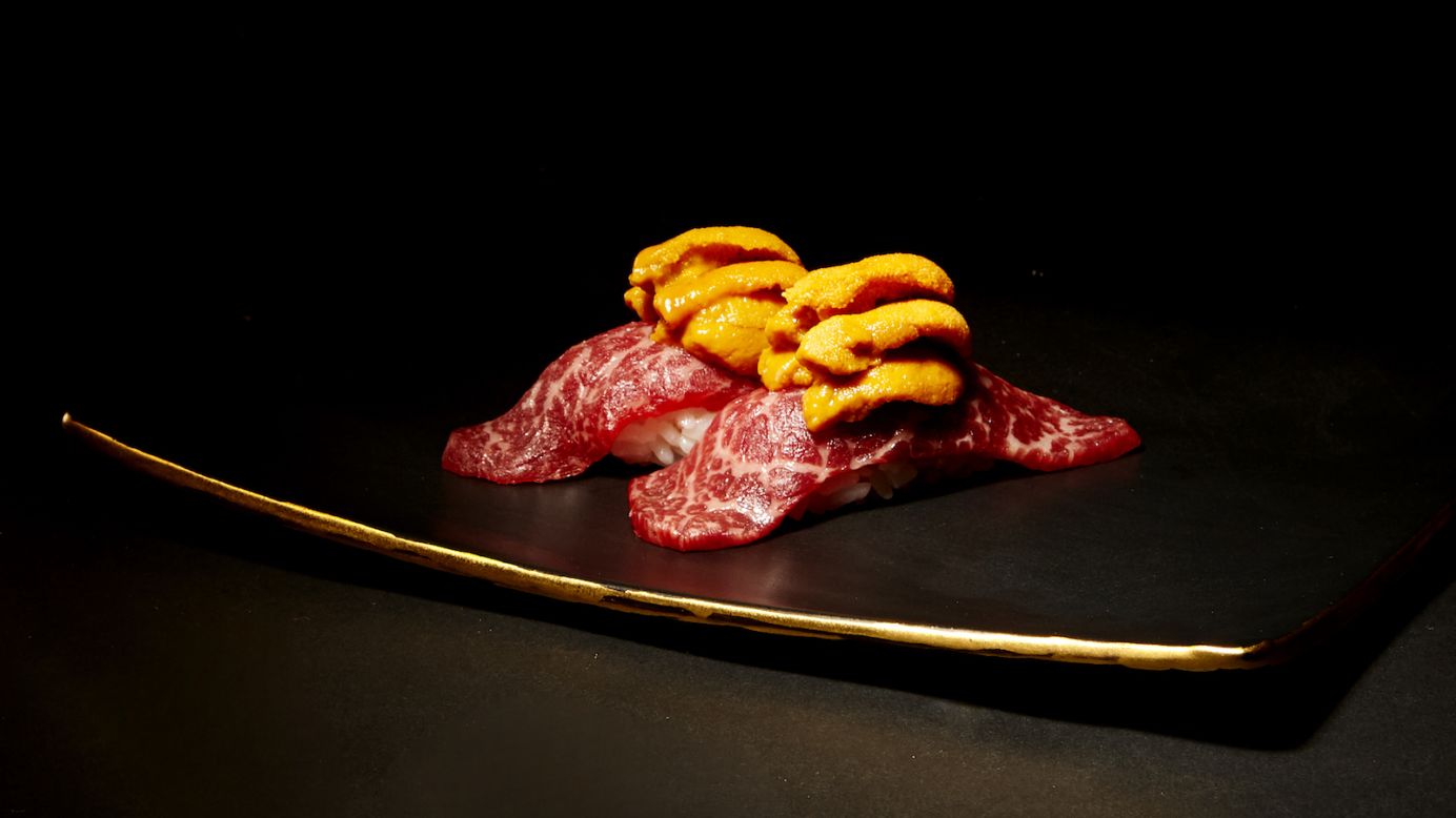 <strong>The Double Decker: </strong>Wagyumafia's Double Decker sushi features Kobe beef and uni. There are currently five Wagyumafia restaurants -- four in Tokyo and one in Hong Kong. 