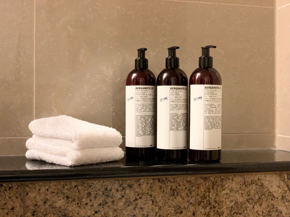 The new large-format bottles Hyatt Hotels will be replacing portable toiletries with.