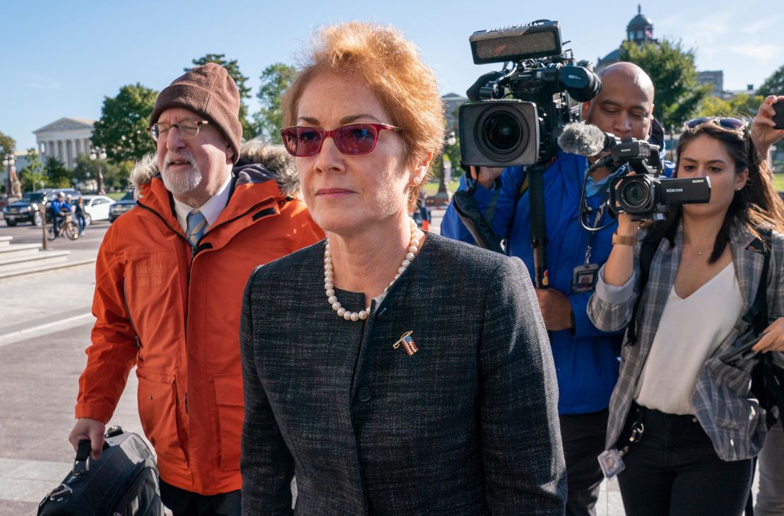 Former US ambassador to Ukraine Marie Yovanovitch, arrives on Capitol Hill on Friday, October 11. 