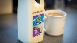 A container of Dean Foods Co. Dairy Pure brand fat free milk is displayed for a photograph in Dobbs Ferry, New York, U.S., on Wednesday, Feb. 20, 2019. Dean Foods Co. is scheduled to release earns on February 27. Photographer: Tiffany Hagler-Geard/Bloomberg via Getty Images