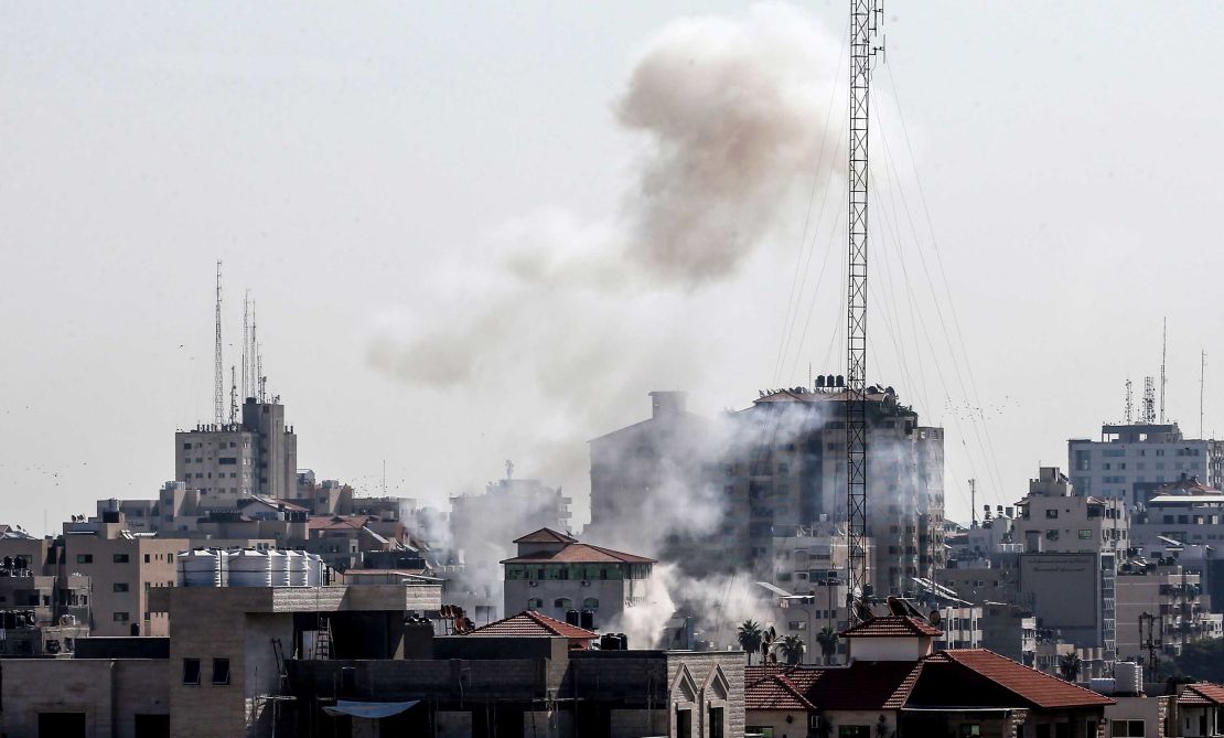 Smoke is seen Gaza City following an Israeli strike on November 12.