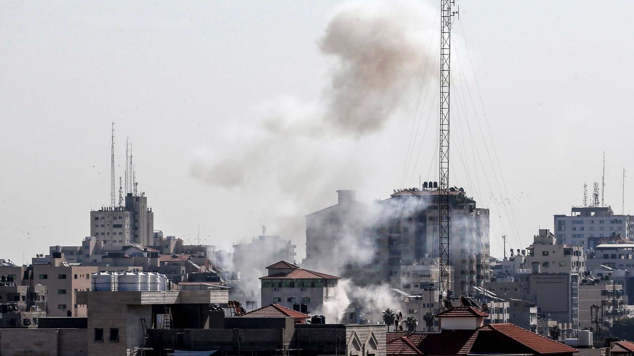 Smoke is seen Gaza City following an Israeli air strike on November 12.