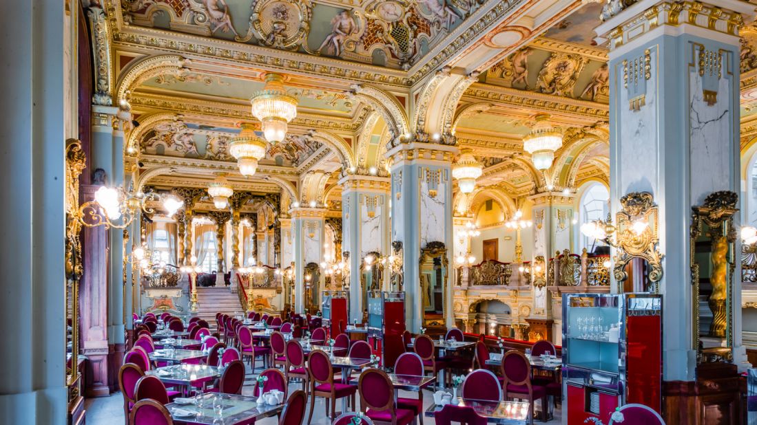 <strong>Lavish interior: </strong>Built in Italian Renaissance-style, the cafe has high ceilings decked out with stunning chandeliers and spectacular frescoes.