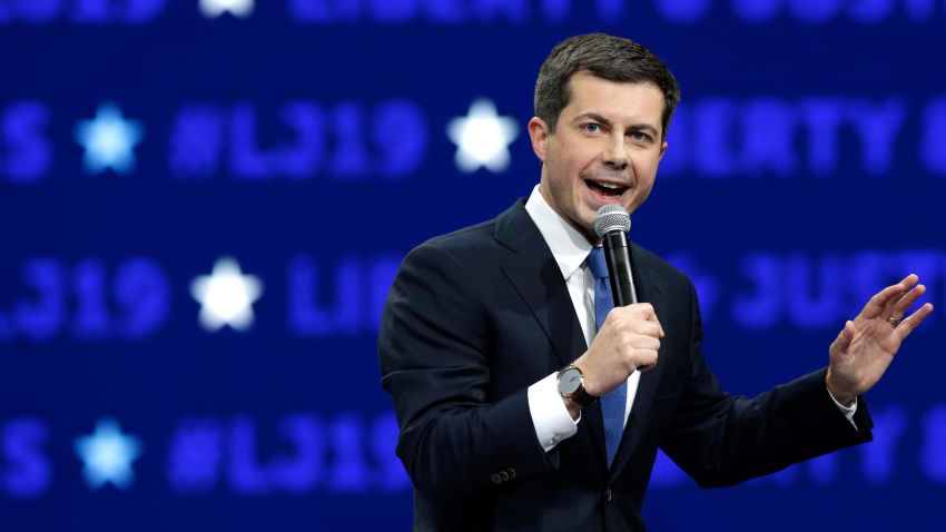 Democratic presidential candidate South Bend, Ind., Mayor Pete Buttigieg speaks during the Iowa Democratic Party's Liberty and Justice Celebration, Friday, Nov. 1, 2019, in Des Moines, Iowa.