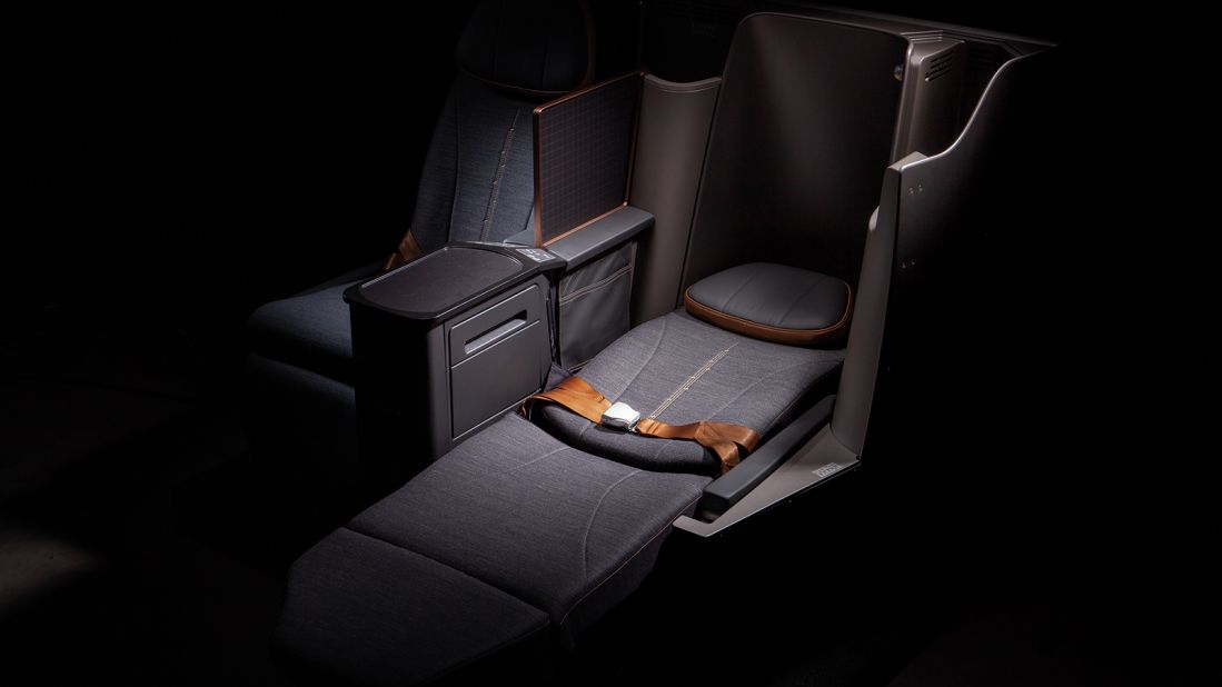 <strong>Sleek interior: </strong>The interior of the airline's narrow body-cabin, designed by BMW's Designworks studio, is fitted with sleek seats, leather headrests and inflight entertainment systems across all classes. Its business class seats will recline into an 82-inch flat bed.
